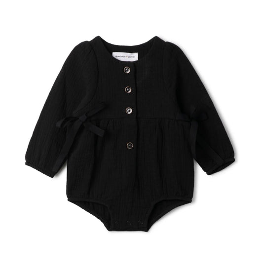 Baby onesie with woven fabric