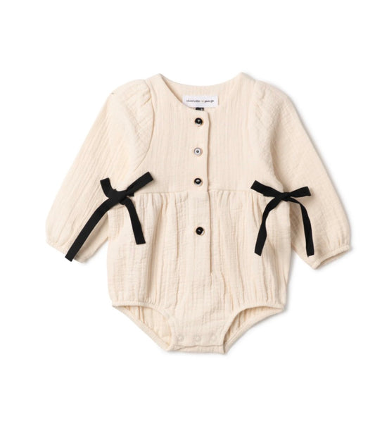 Baby onesie with woven fabric
