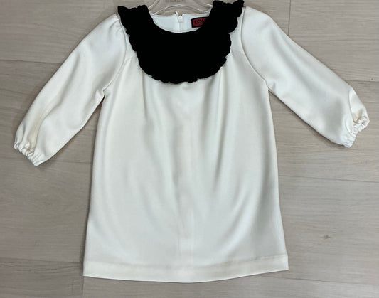 Dress girls with contrast top smoking ruffles back zipper ￼
