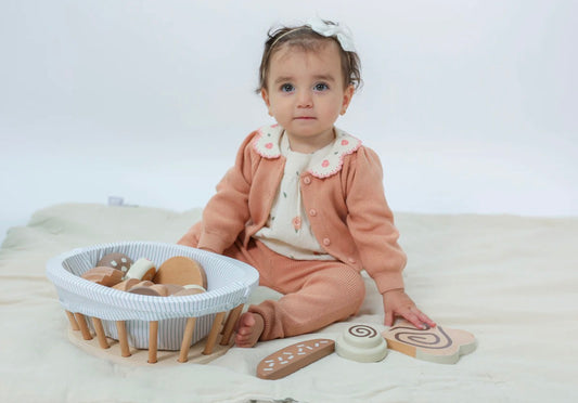 Baby floral gauze blouse with knit overall and knit cardigan