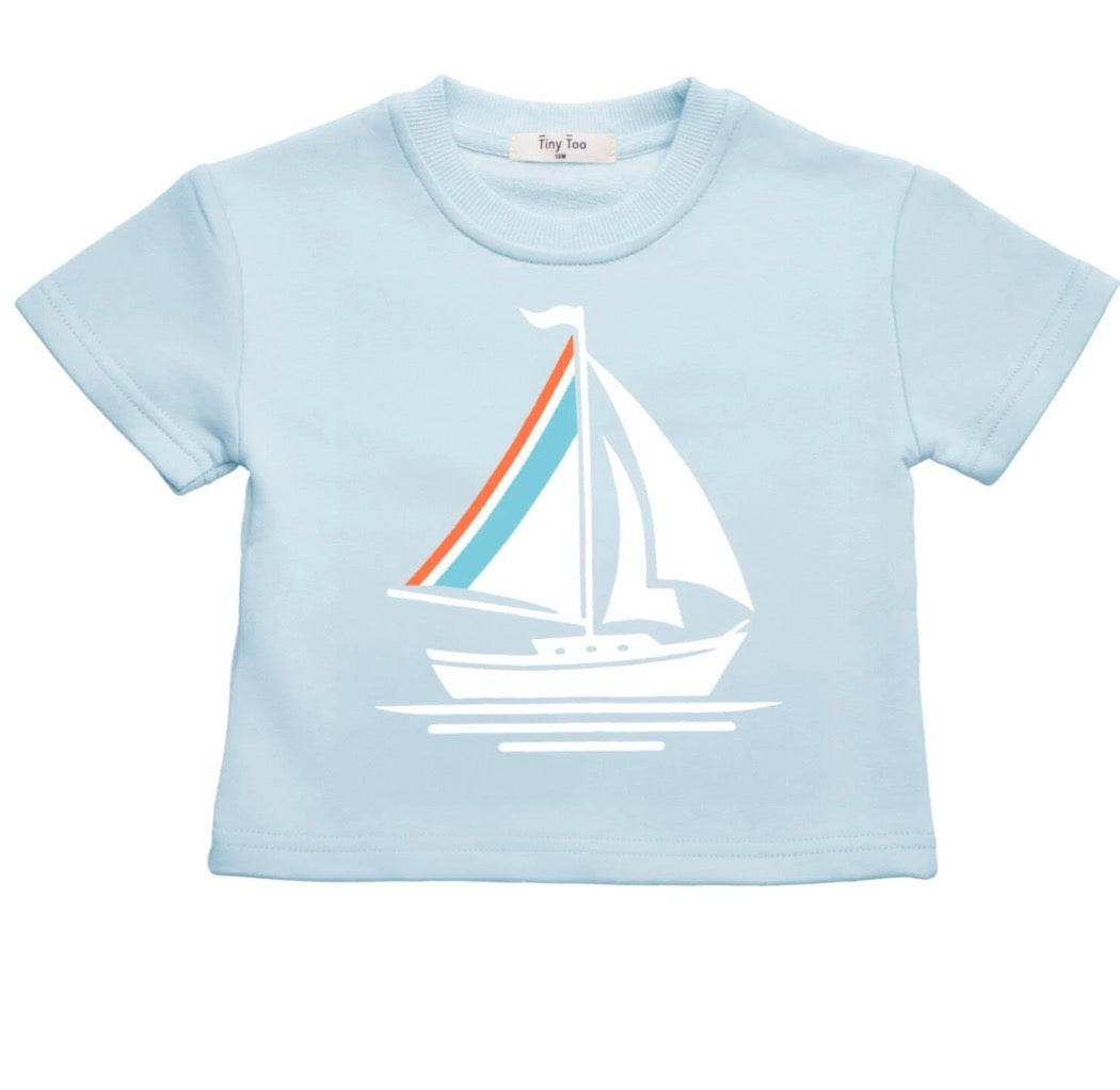 Boat Print Short Set Blue