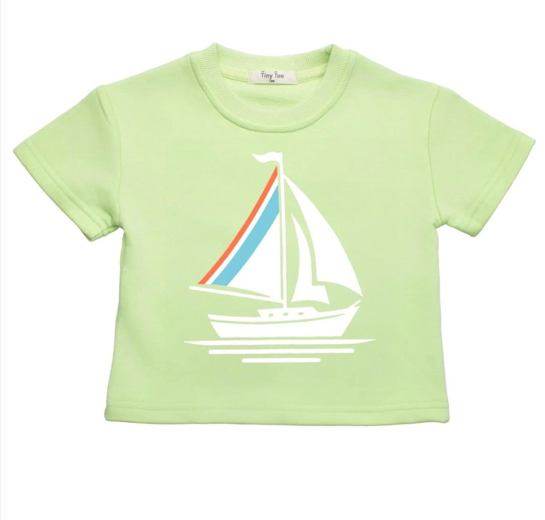 Boat Print Short Set Lime Green