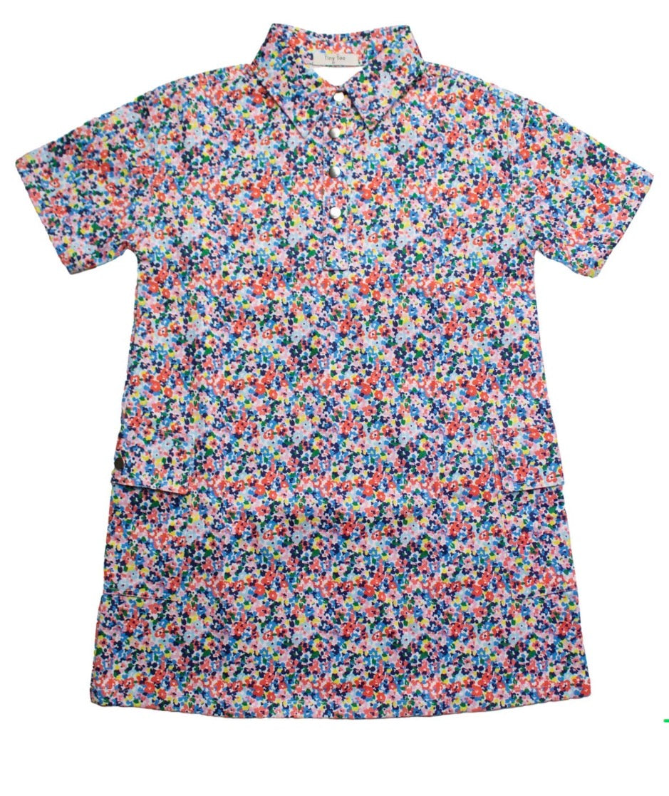 Floral Denim Shirt Dress Short Sleeve