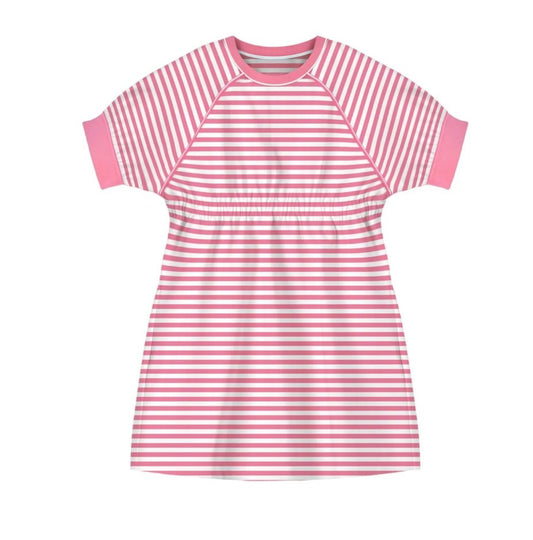 Pink/White Striped Sleeveless Dress