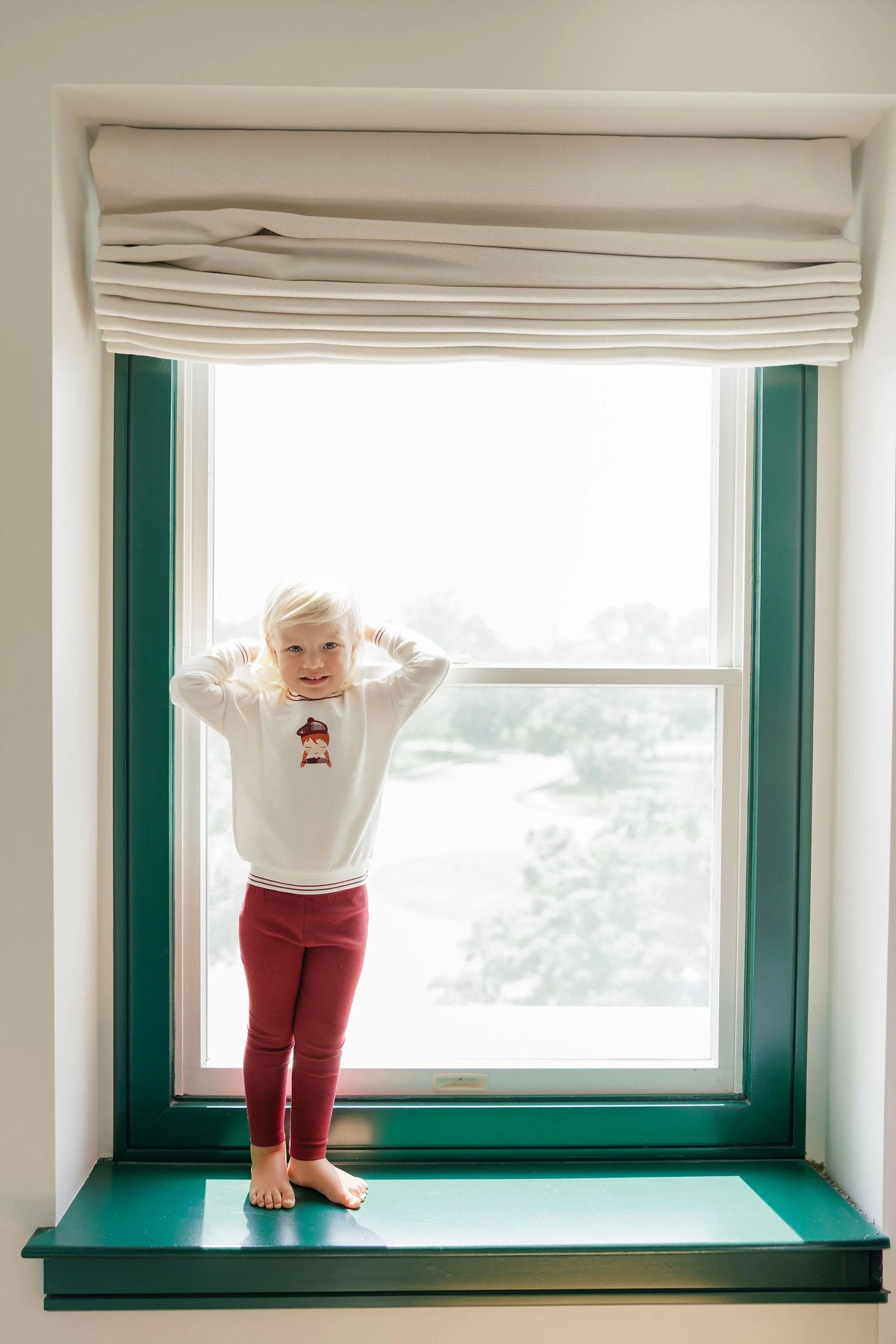 Children’s French terry 2-piece set, ivory sweatshirt and maroon pants with stripes