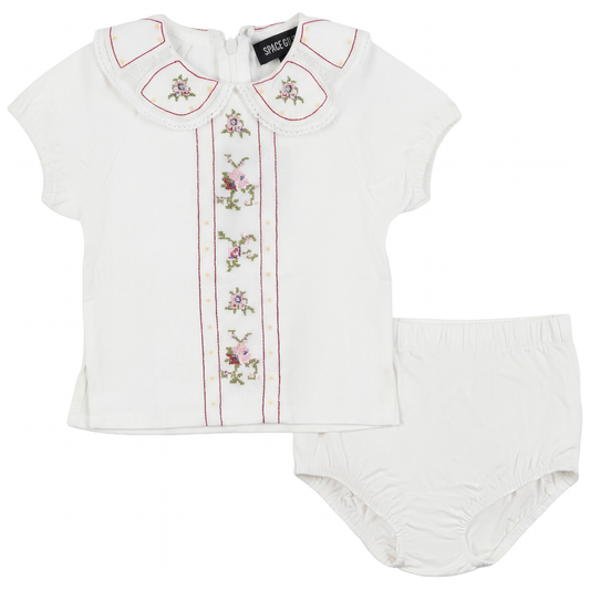 Baby Girls Embroidery Floral Front Colomn 2 Pc