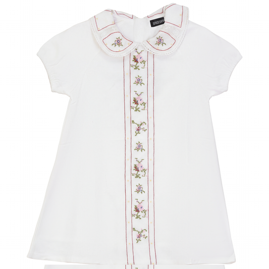 Girls Embroidery Floral Front Colomn Dres