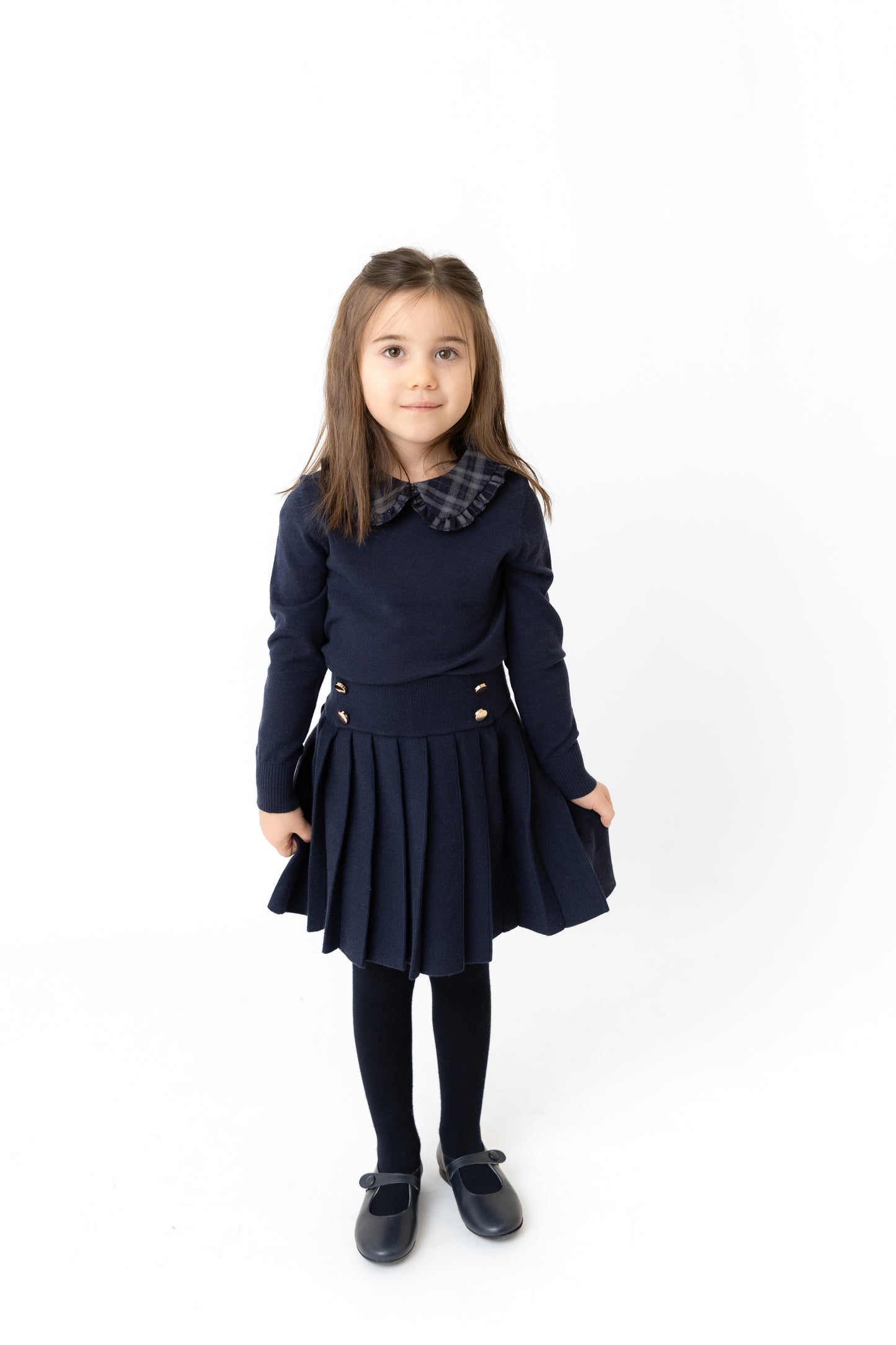 Velvet Plaid Peter Pan Collar Top Knit Set
