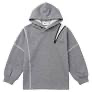 Gray zip-front hoodie sweatshirt with open zipper and long sleeves