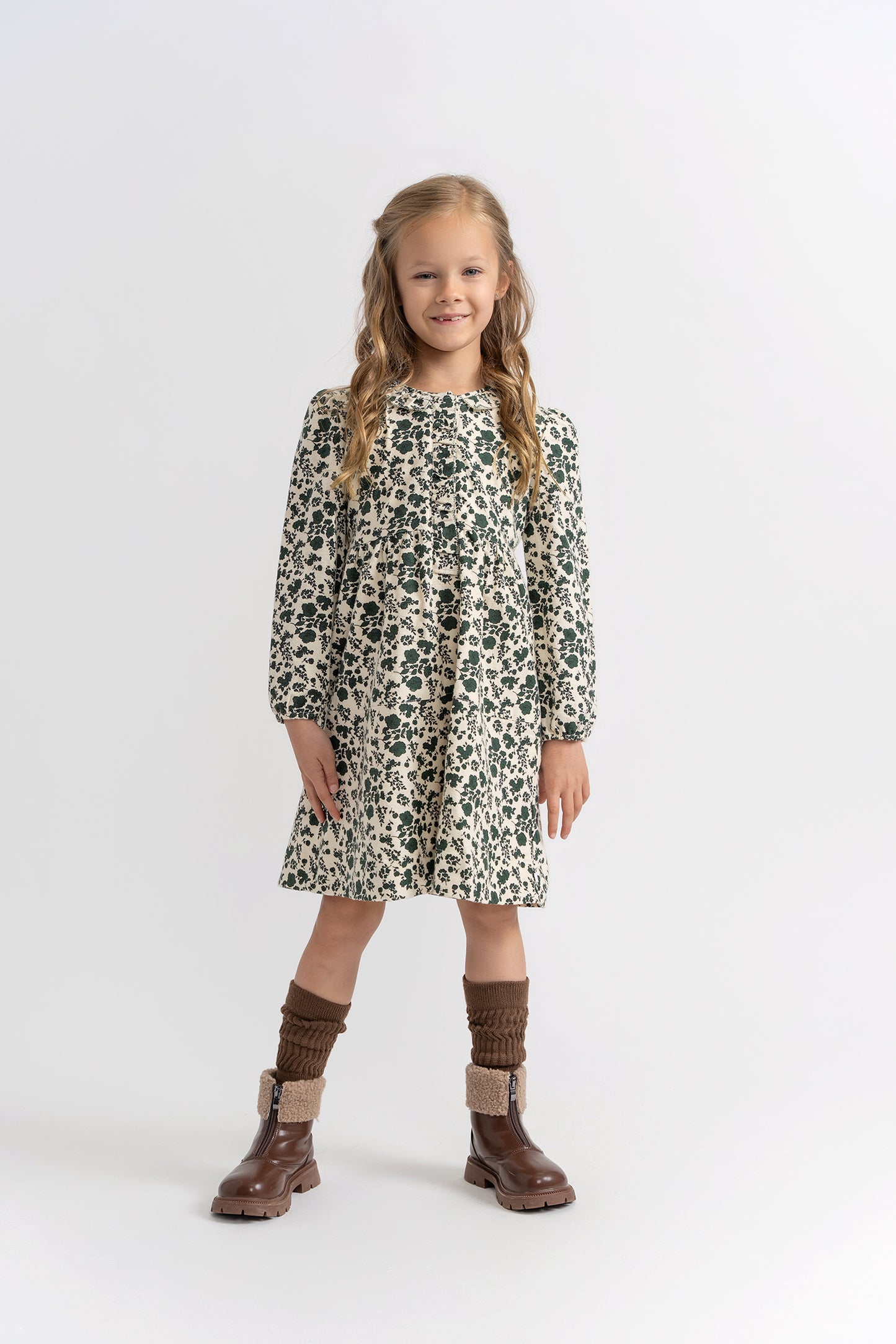 Flannel Green Flowers Dress