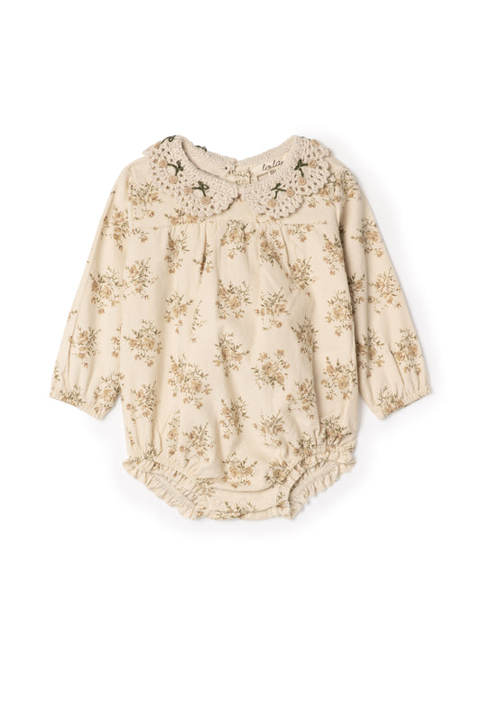 Girls Short Onesie With Crochet Collar