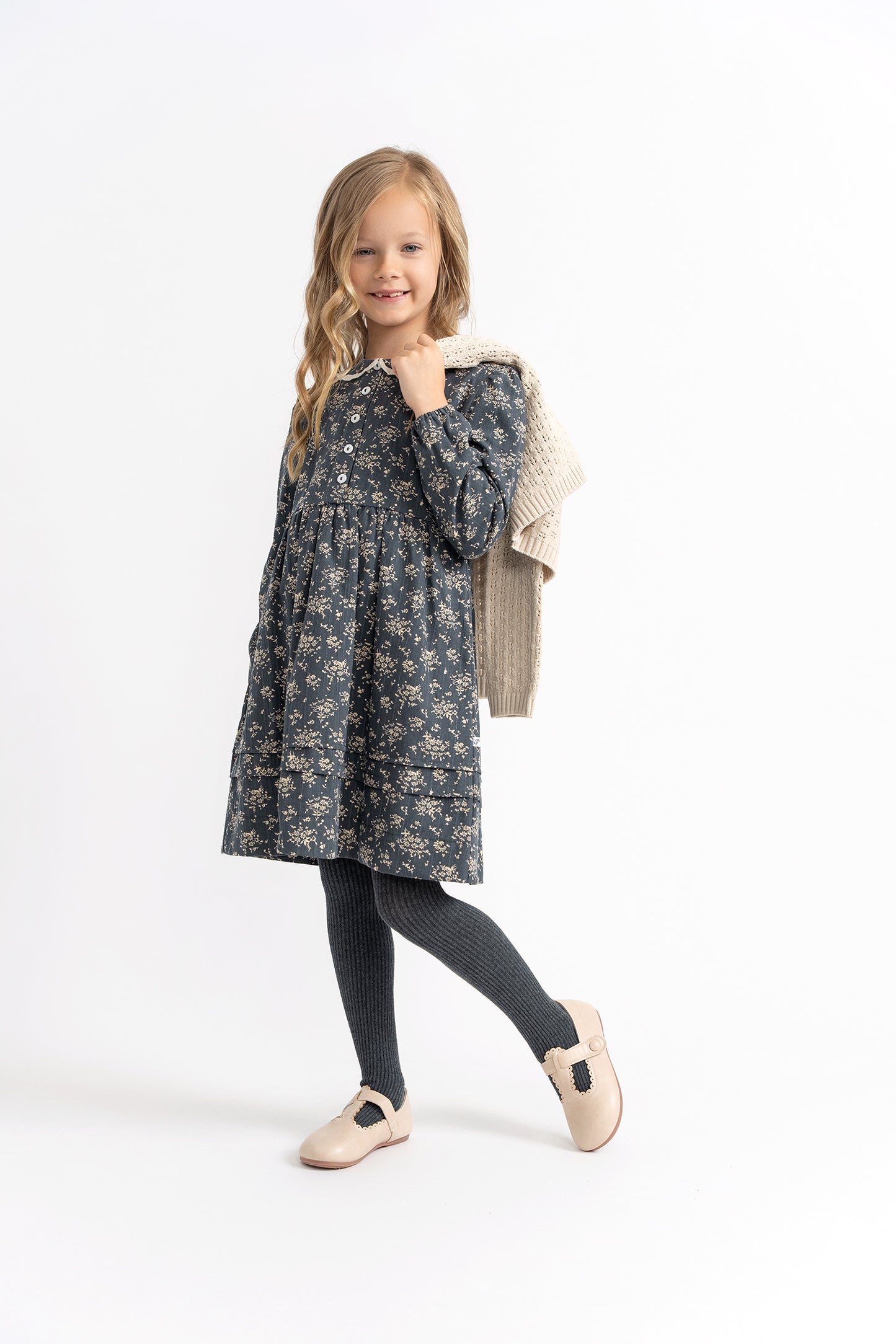 Flower Dress With Trim Collar