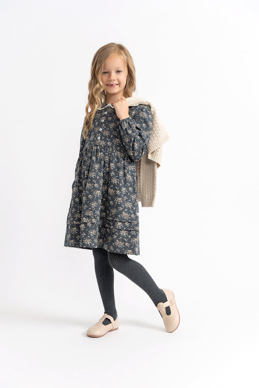 Flower Dress With Trim Collar