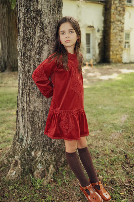 Velvet Dress With Lace Detail