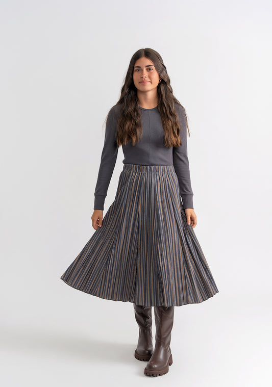 Stripe Corduroy Pleated Skirt