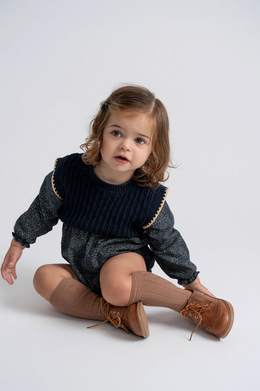 Floral Romper With Knit Vest