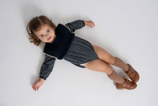 Floral Romper With Knit Vest