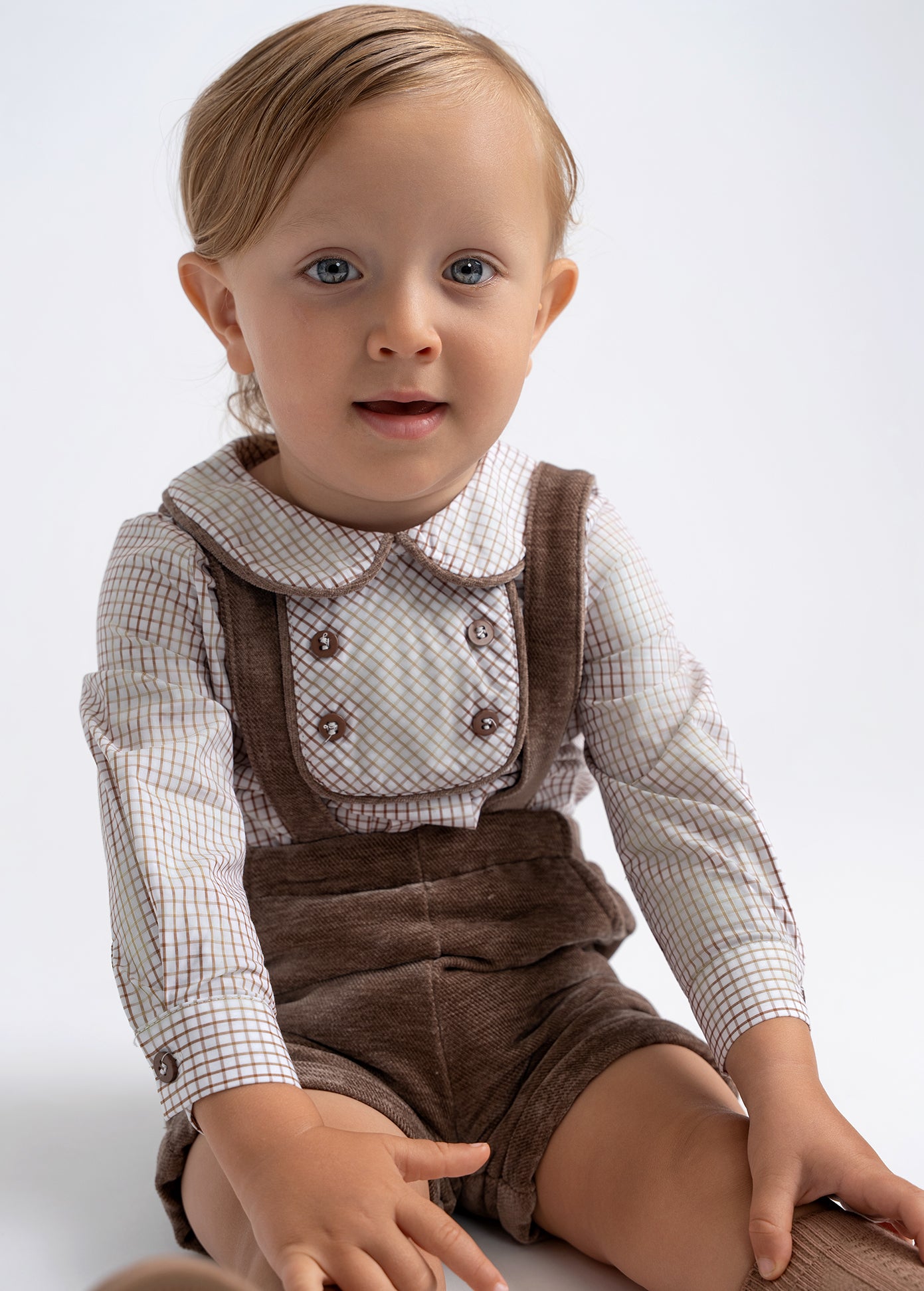 Checkered Shirt With Velvet Overalls