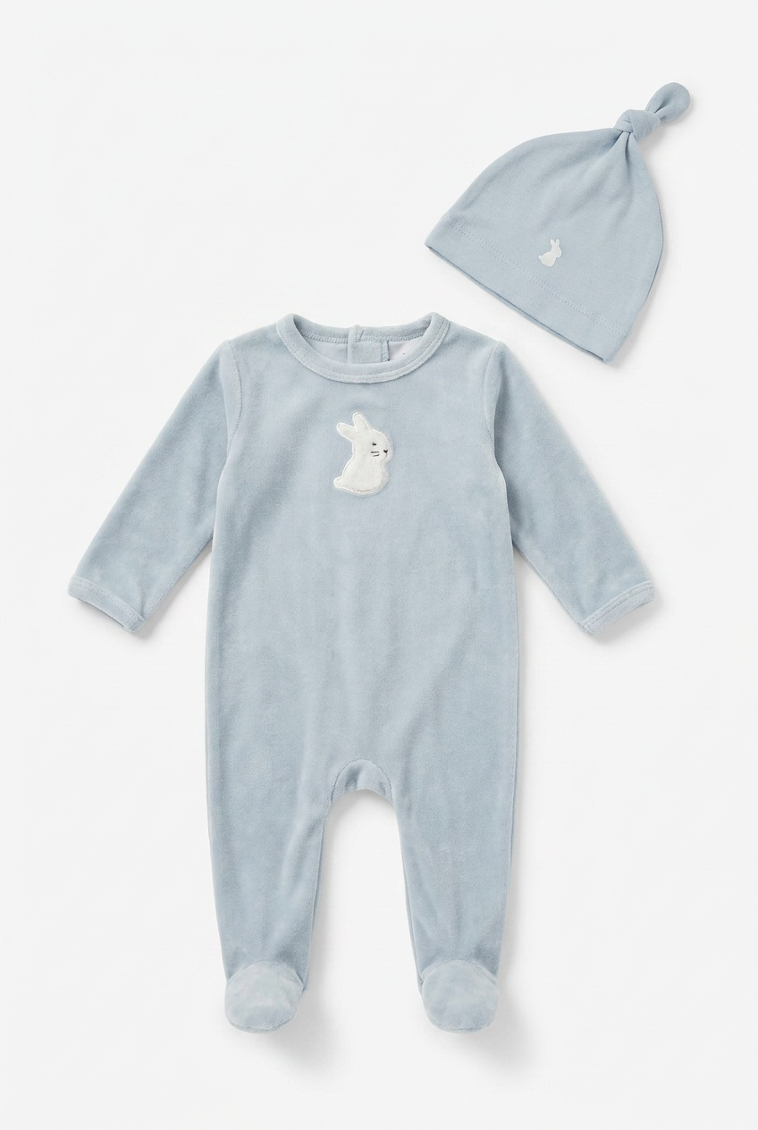 Baby Romper Set With Bunnies At Chest