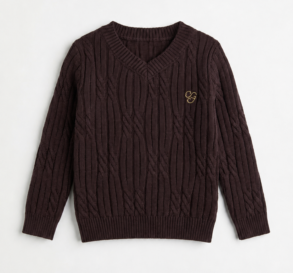 Boys V Neck Knitted Cable Top
