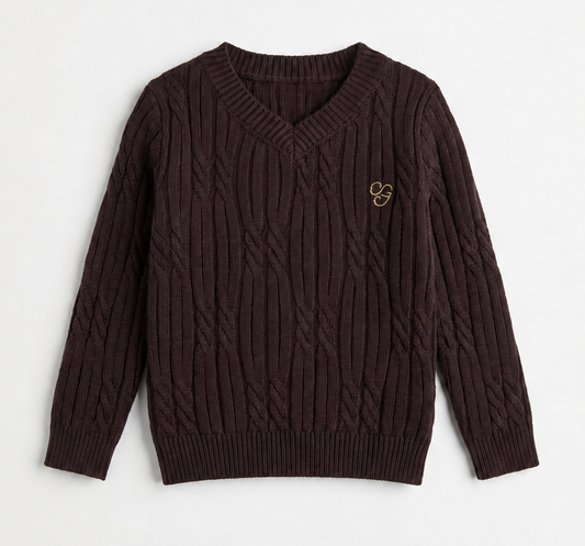 Boys V Neck Knitted Cable Top