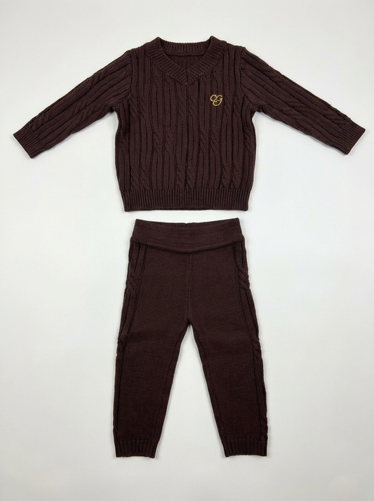Boys V Neck Knitted Cable Top With Leggings