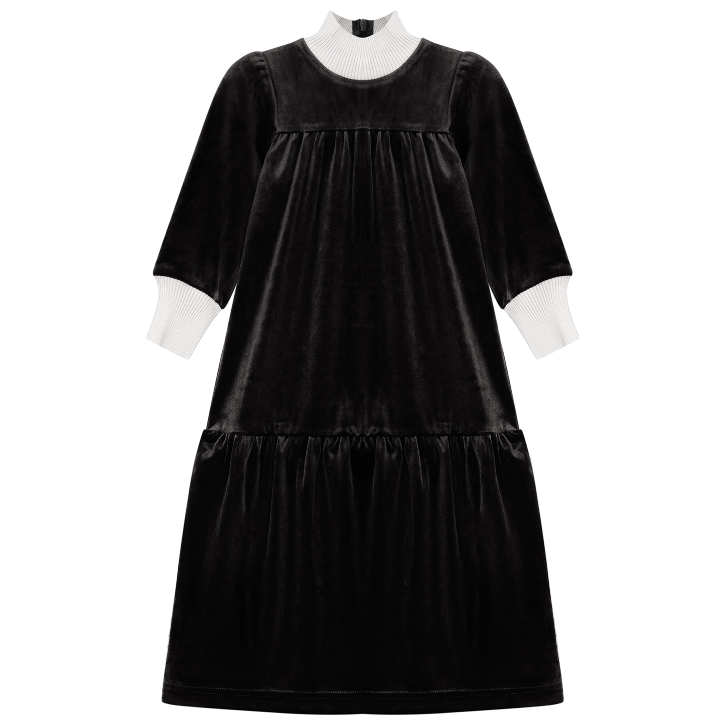 Girls Long Dress With Rib Knit Trim