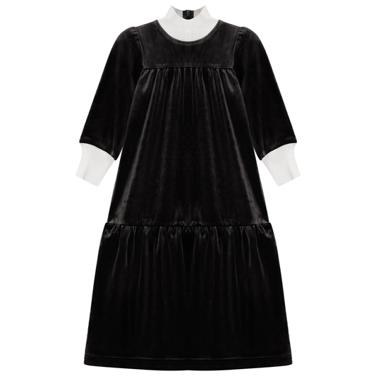 Girls Long Dress With Rib Knit Trim