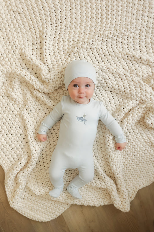 Boys "Sail Boat Bunny" Print Onesie With Hat