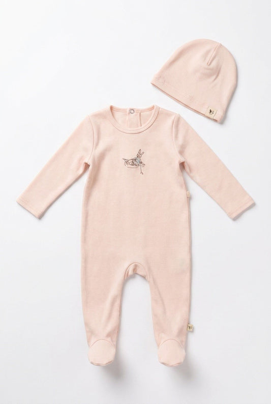 Girls "Sail Boat Bunny" Print Onesie With Hat