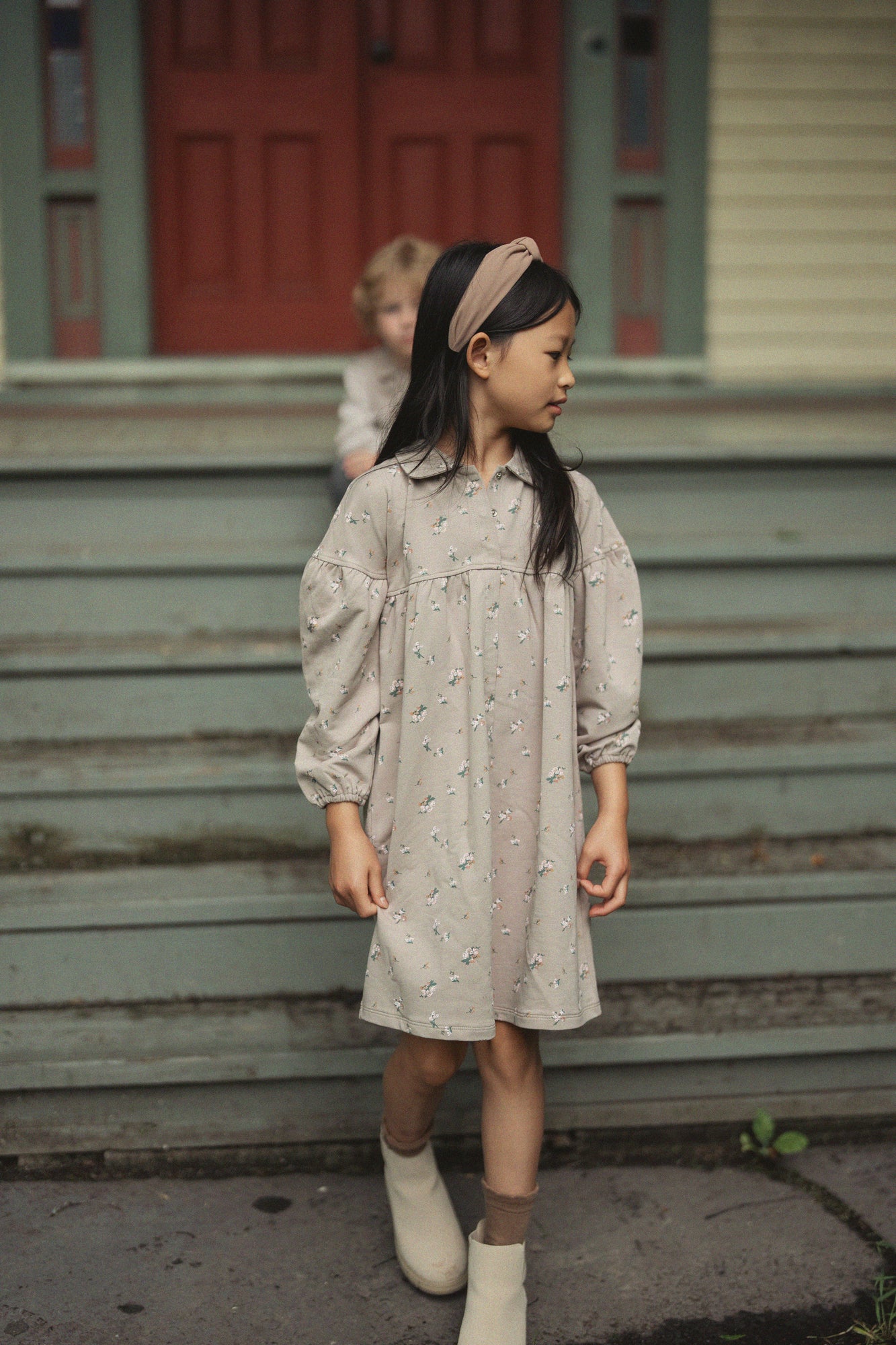 Girls French Fleece Spandex Floral Print Dress