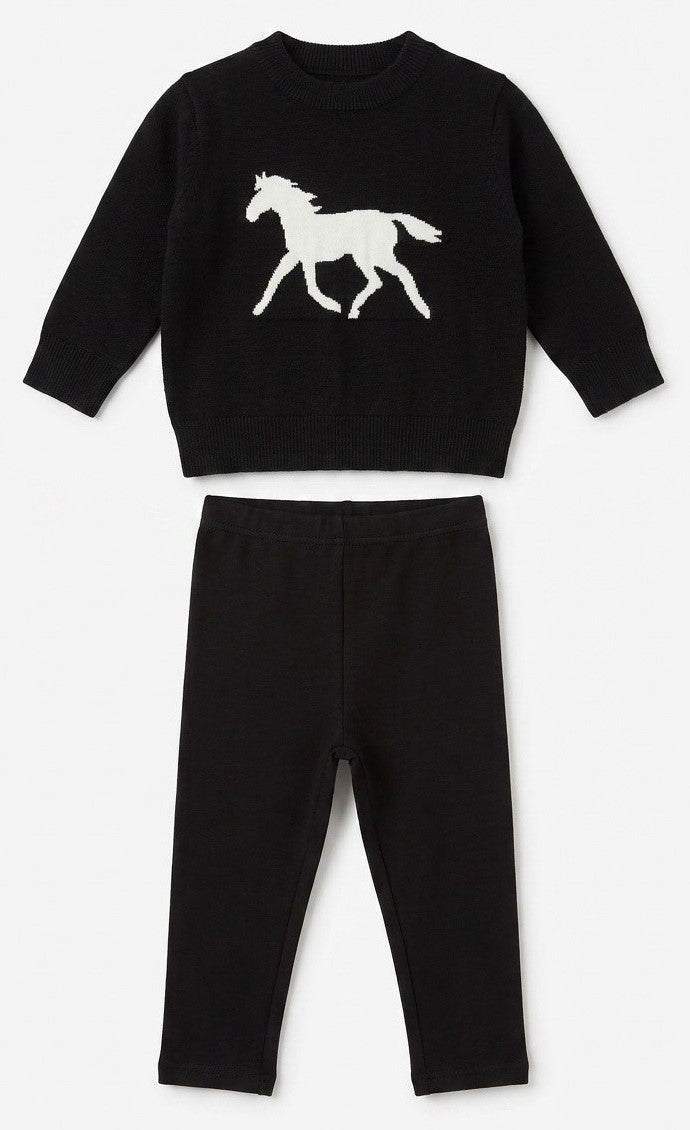 Girls Knit And Fleece 2 PC With Horse Jacquard
