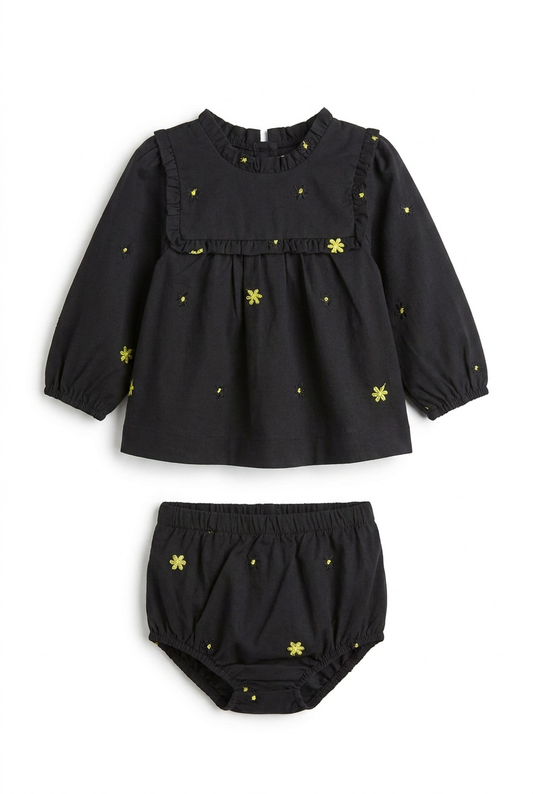 Girls Floral Embroidery Blouse And Panty Set