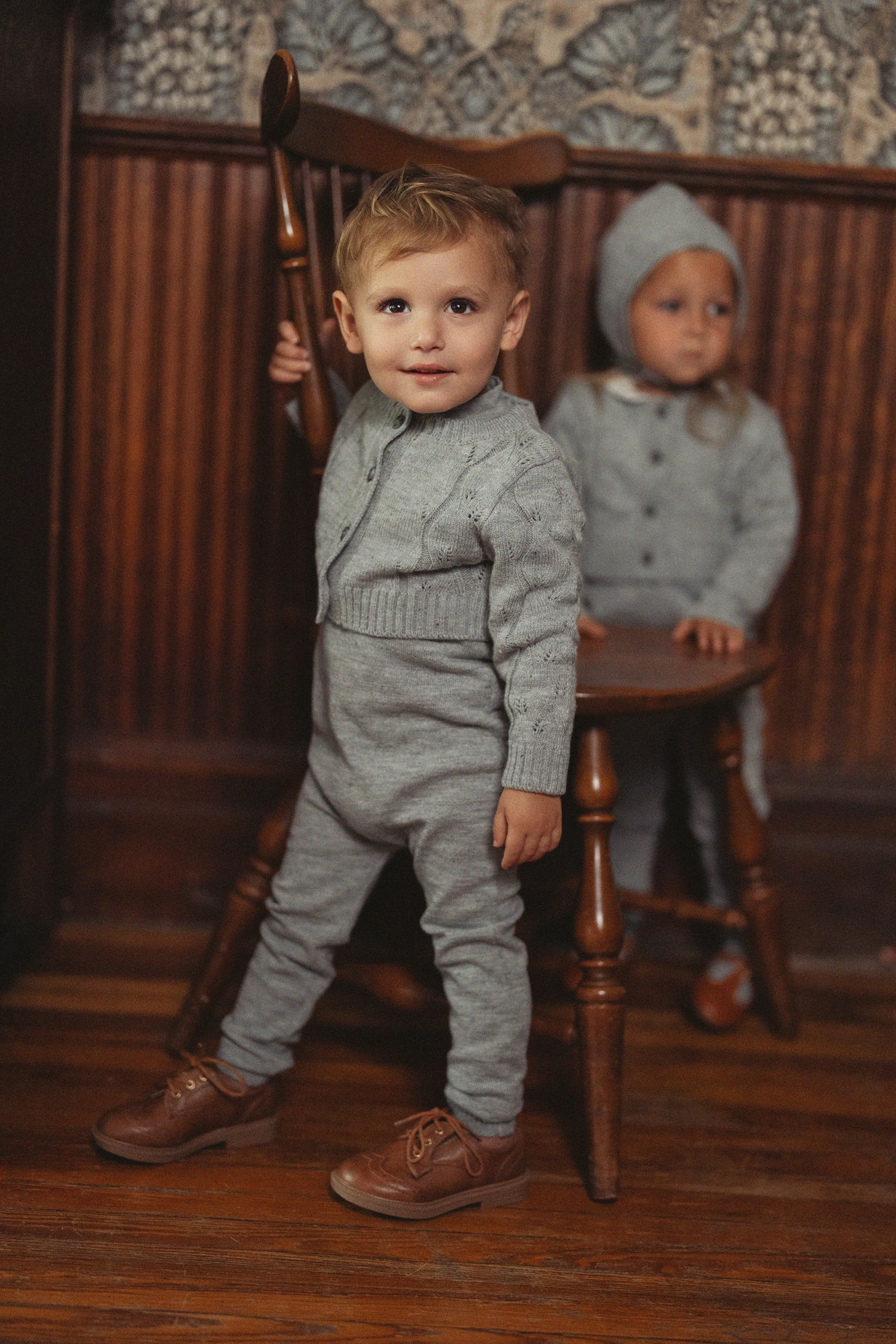 Baby Boy Knit Overall Cardigan & Mock Neck Set