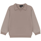 Boys taupe crewneck sweatshirt with short mock collar and ribbed cuffs