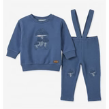 Denim blue 2-piece sweatshirt and leggings set with front logo